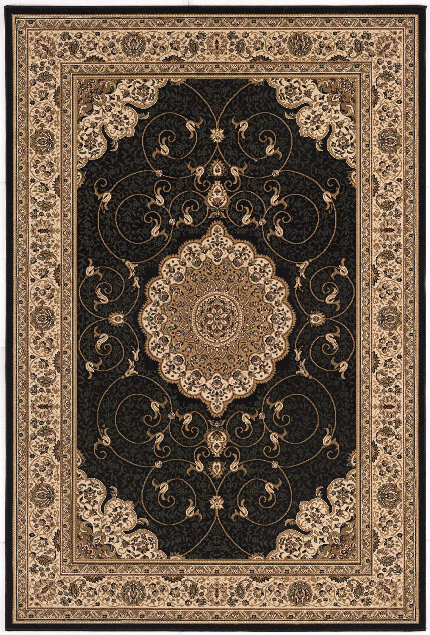 5' X 8' Beige and Black Medallion Power Loom Area Rug