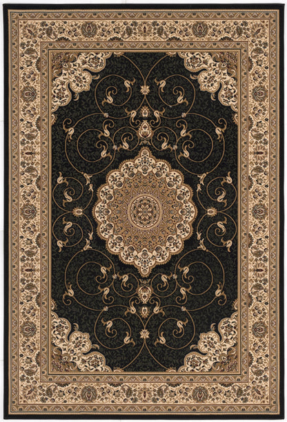 5' X 8' Beige and Black Medallion Power Loom Area Rug