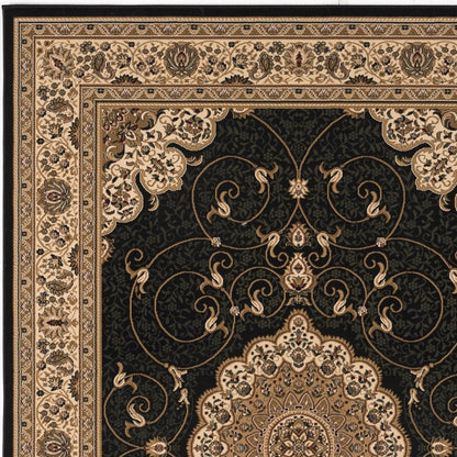 5' X 8' Beige and Black Medallion Power Loom Area Rug