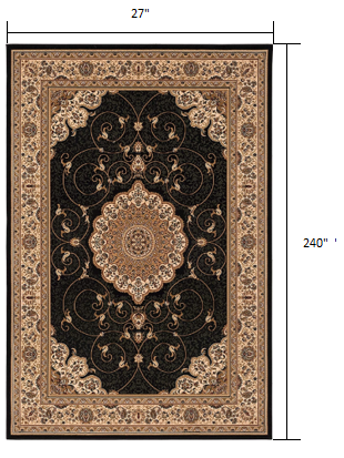 2’ x 10’ Black and Beige Embellished Runner Rug