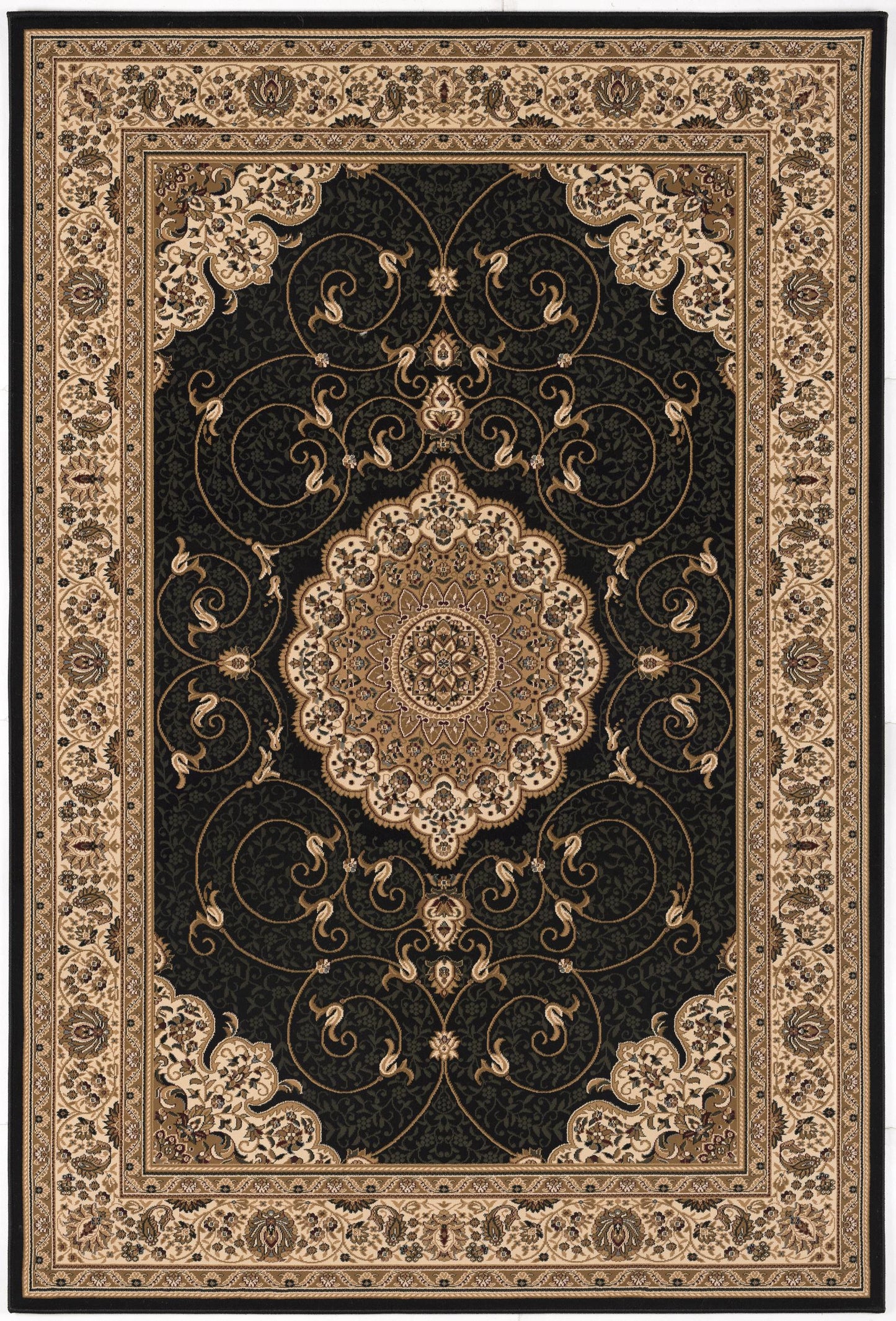 5' X 8' Beige and Black Medallion Power Loom Area Rug