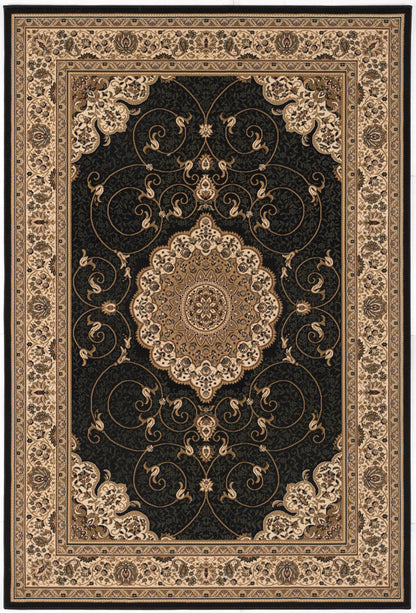 5' X 8' Beige and Black Medallion Power Loom Area Rug