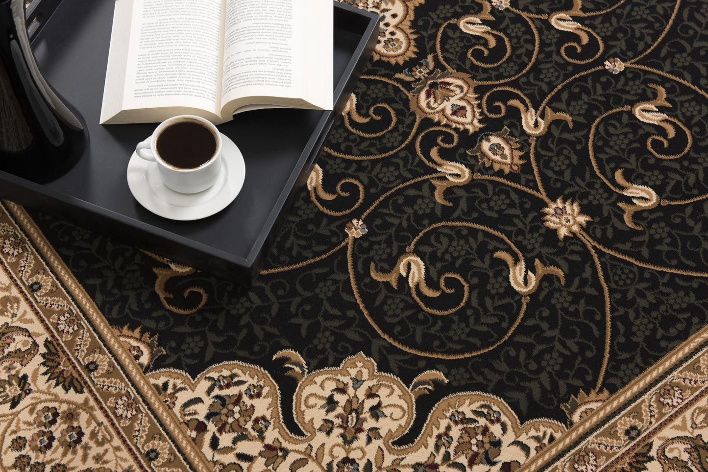 5' X 8' Beige and Black Medallion Power Loom Area Rug