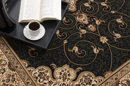 5' X 8' Beige and Black Medallion Power Loom Area Rug