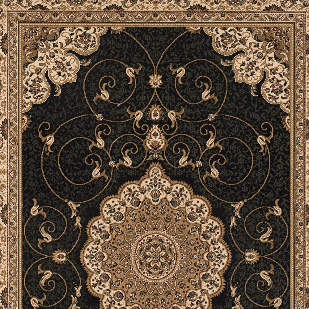 5' X 8' Beige and Black Medallion Power Loom Area Rug