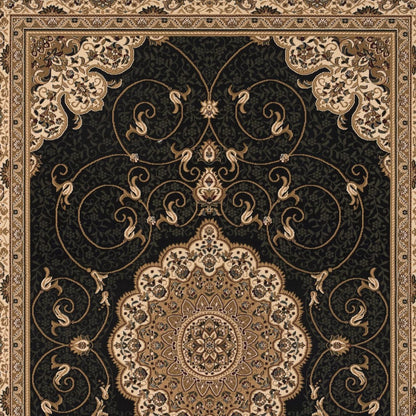 5' X 8' Beige and Black Medallion Power Loom Area Rug