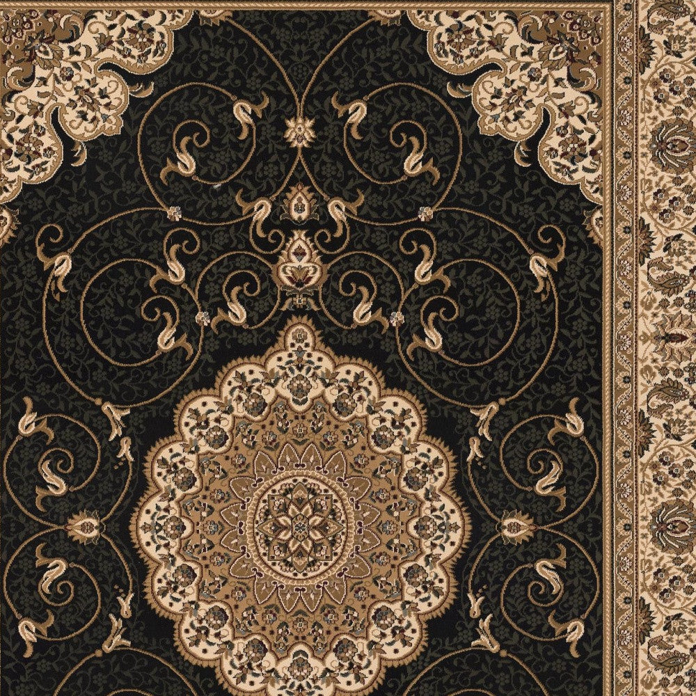 5' X 8' Beige and Black Medallion Power Loom Area Rug