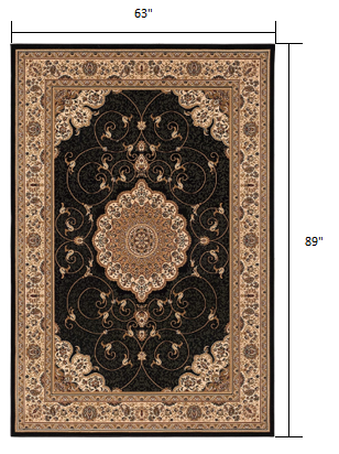 5' X 8' Beige and Black Medallion Power Loom Area Rug