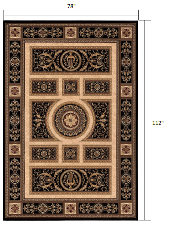 7’ x 9’ Black and Beige Traditional Geometric Area Rug