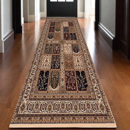 10' Runner Beige and Black Oriental Power Loom Runner Rug