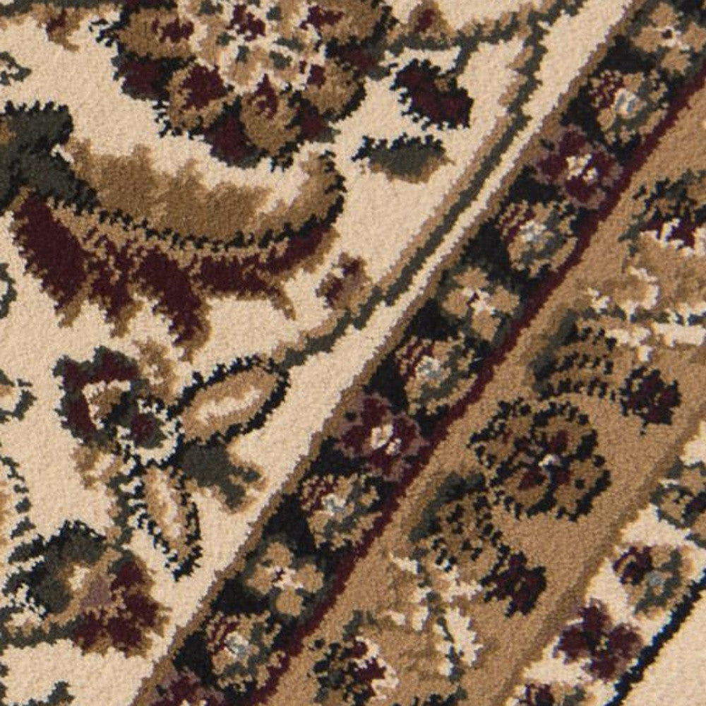 10' Runner Beige and Black Oriental Power Loom Runner Rug