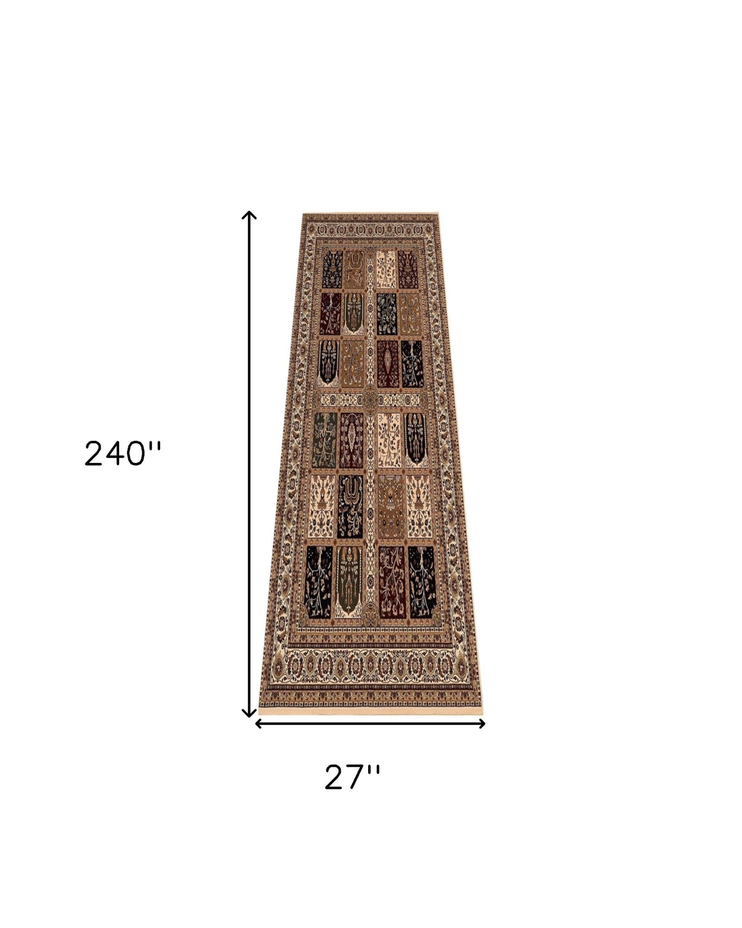 10' Runner Beige and Black Oriental Power Loom Runner Rug