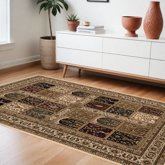 7' X 9' Beige and Black Oriental Power Loom Area Rug - 78.0" (H) x 112.0" (W) x 0.6" (D)