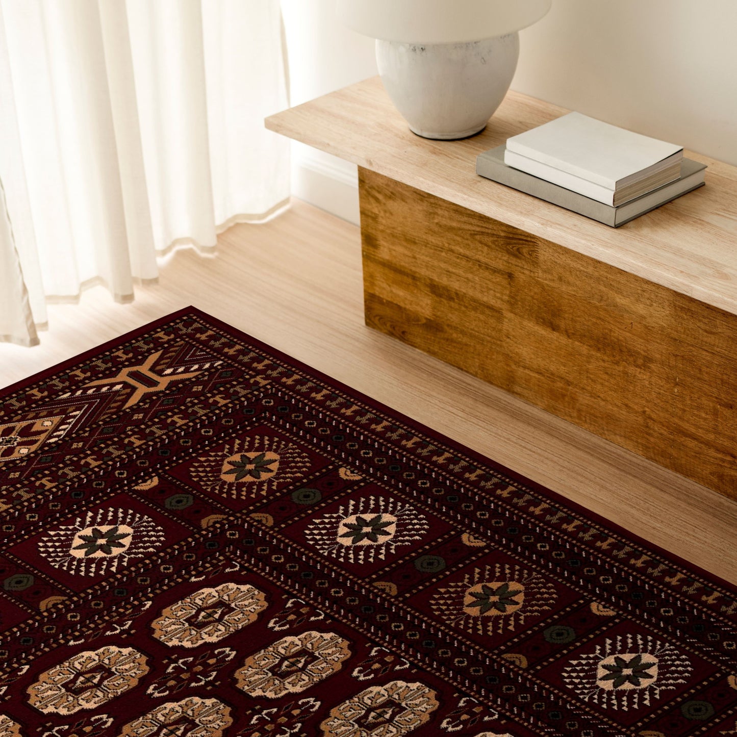 2’ x 10’ Red Eclectic Geometric Pattern Runner Rug