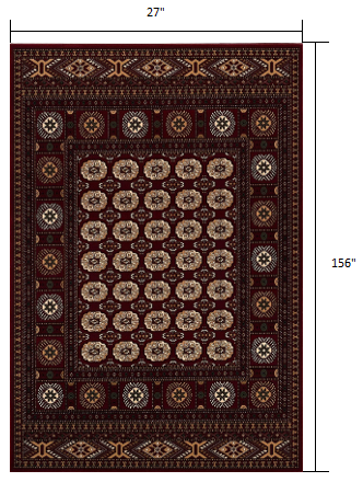 13' Runner Red and Ivory Floral Medallion Power Loom Runner Rug