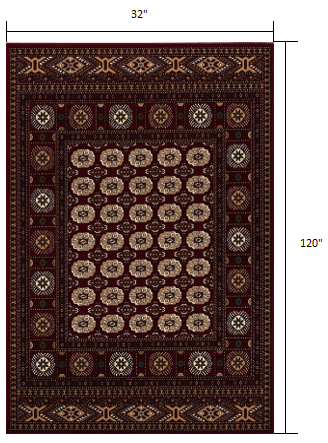 10' Runner Red and Ivory Floral Medallion Power Loom Runner Rug - 0.6" (L) x 120.0" (W) x 32.0" (H)