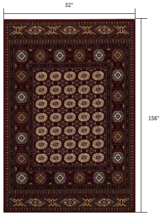 13' Runner Red and Ivory Floral Medallion Power Loom Runner Rug