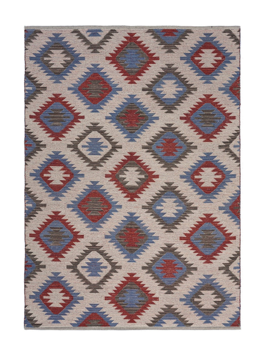 3' x 5' Red and Blue Geometric Diamonds Area Rug - 94.88" (L) x 94.88" (W) x 0.43" (H)