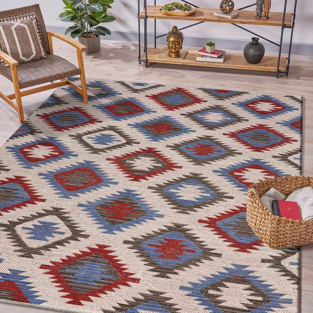 3’ x 5’ Red and Blue Geometric Diamonds Area Rug