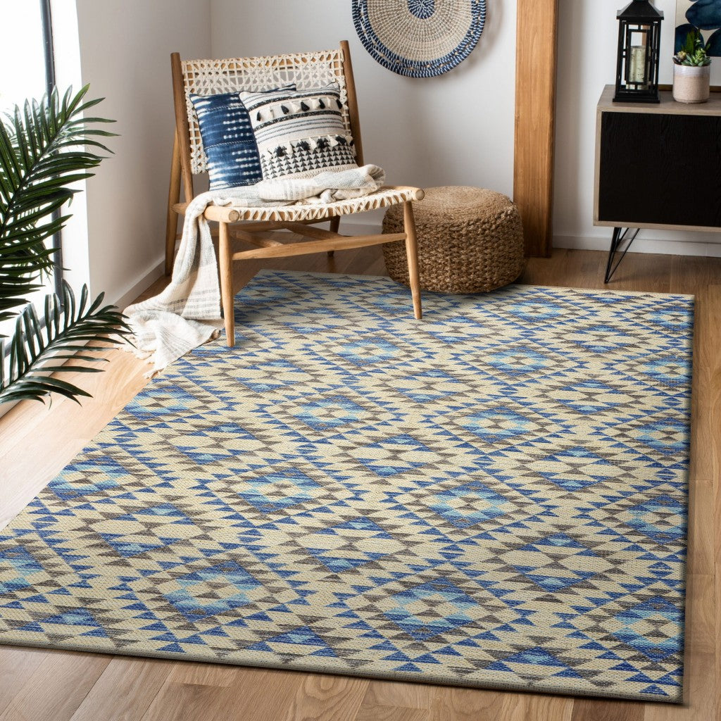 3’ x 5’ Blue Decorative Lattice Area Rug