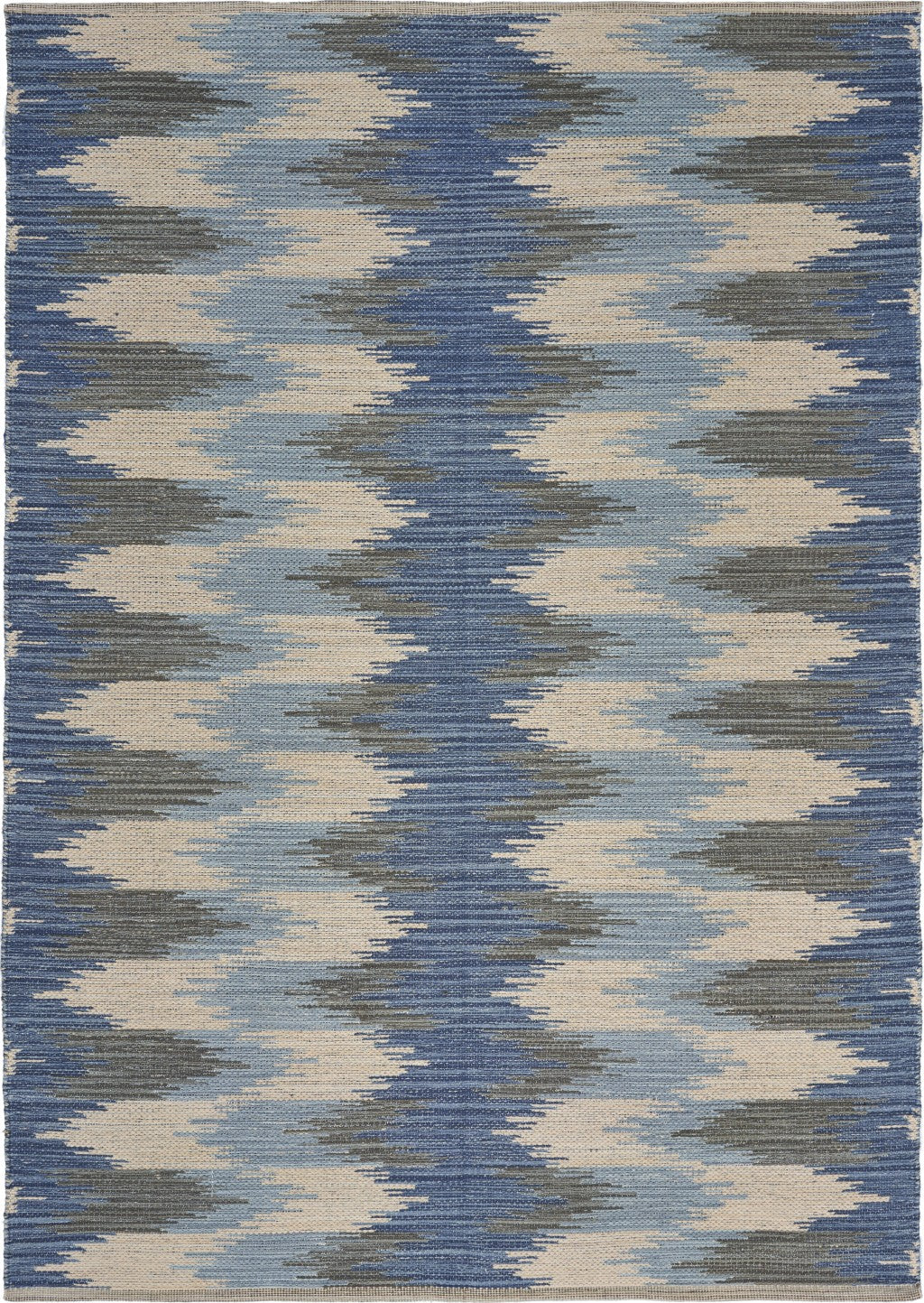 5’ x 7’ Blue and Cream Ikat Pattern Area Rug