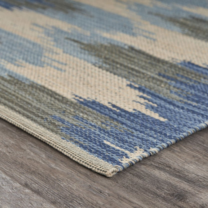 5’ x 7’ Blue and Cream Ikat Pattern Area Rug