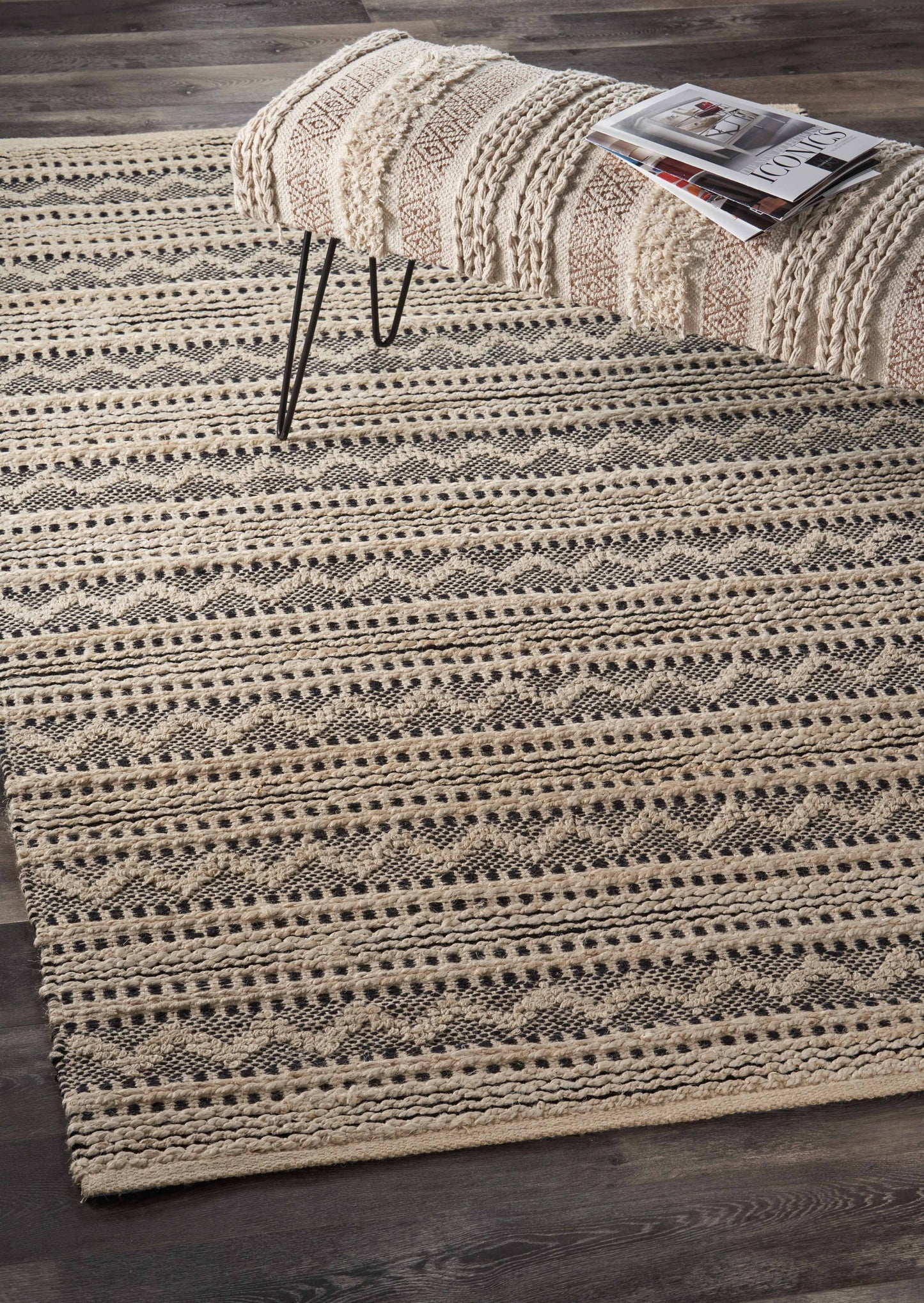 8’ x 10’ Black and Blush Chevron Stripe Area Rug