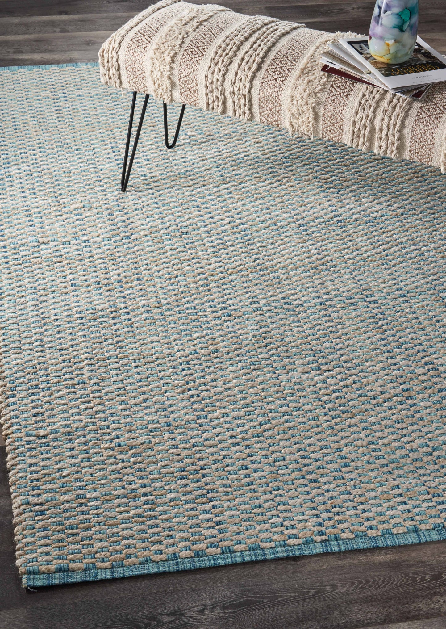 8’ x 10’ Blue and Beige Toned Area Rug