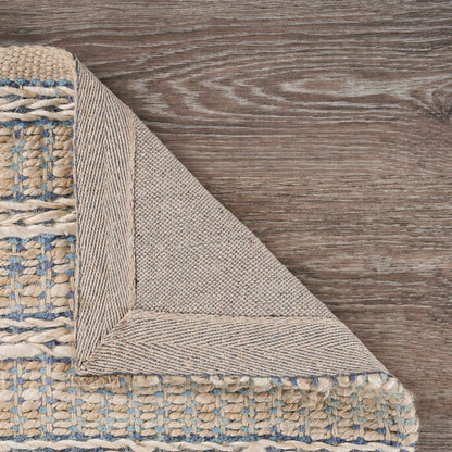 5’ x 8’ Blue and Cream Braided Jute Area Rug