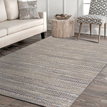 5’ x 8’ Blue and Cream Braided Jute Area Rug