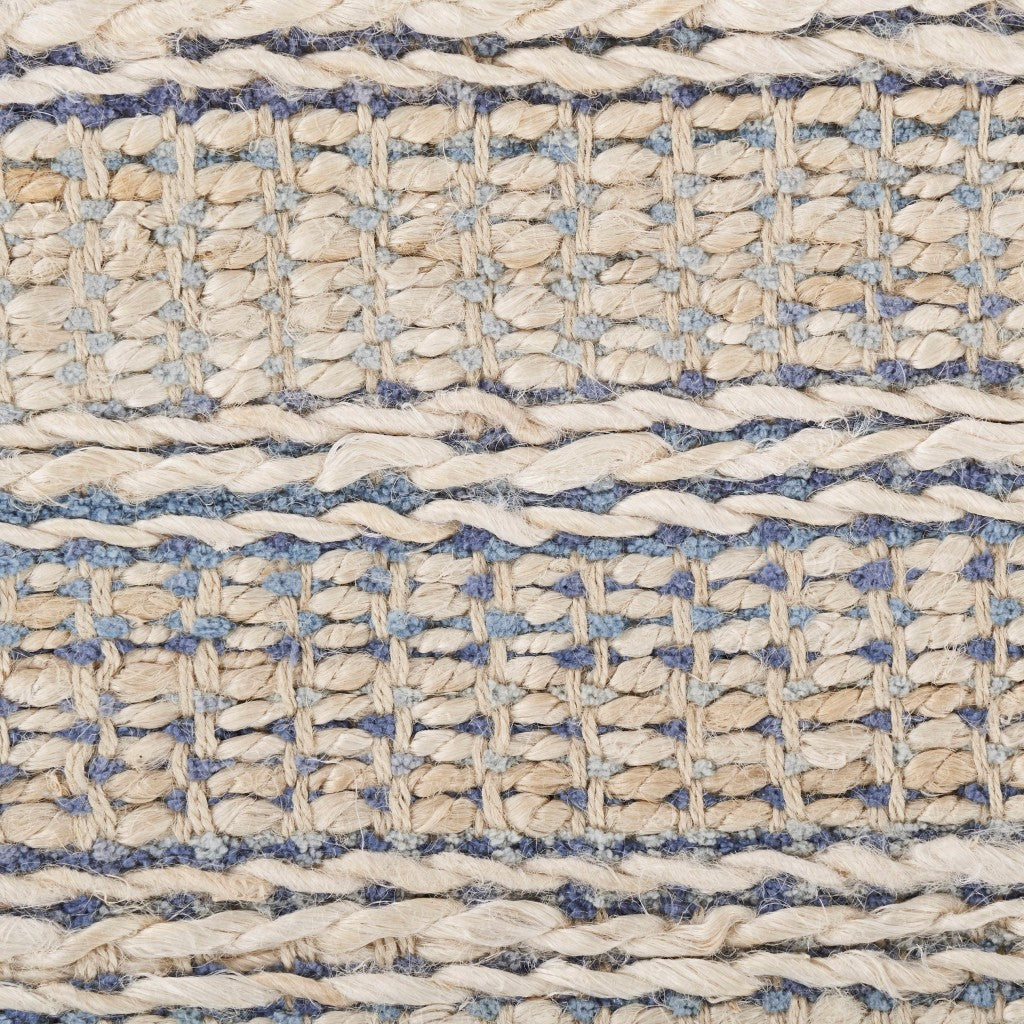 5’ x 8’ Blue and Cream Braided Jute Area Rug