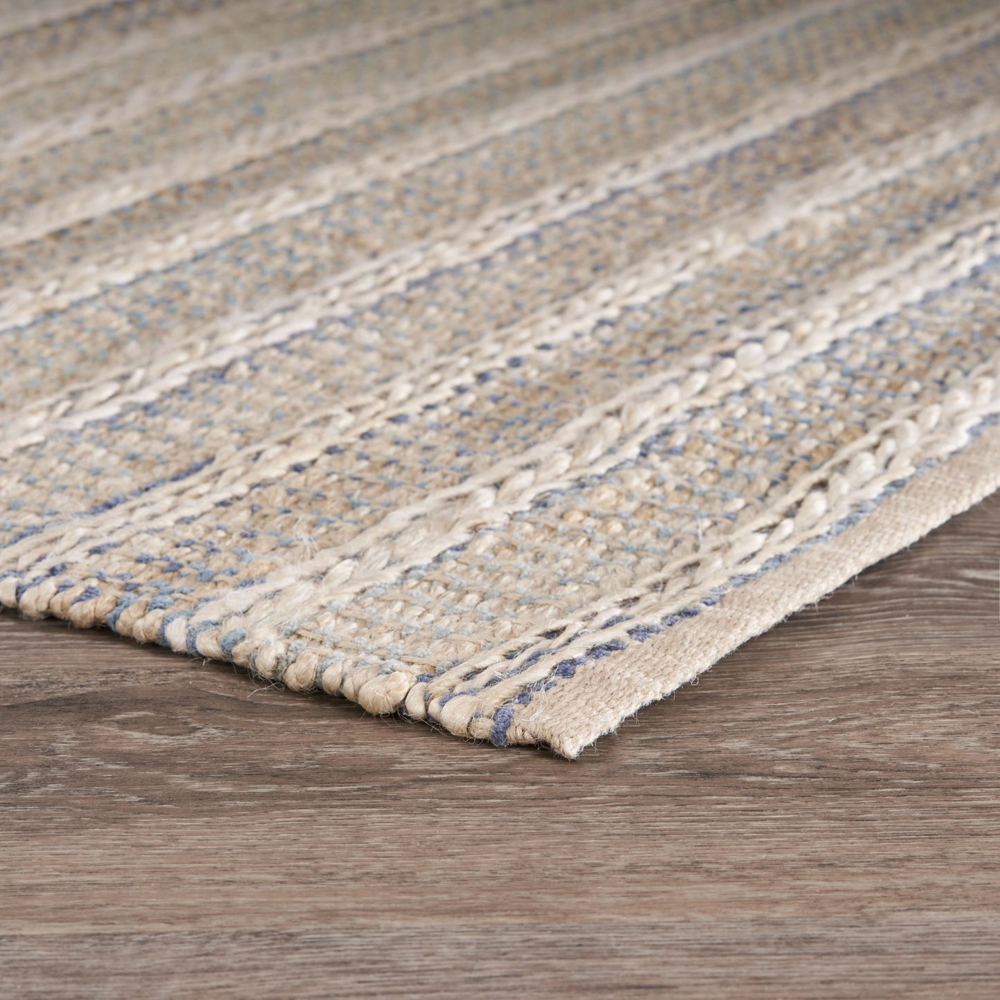 5’ x 8’ Blue and Cream Braided Jute Area Rug