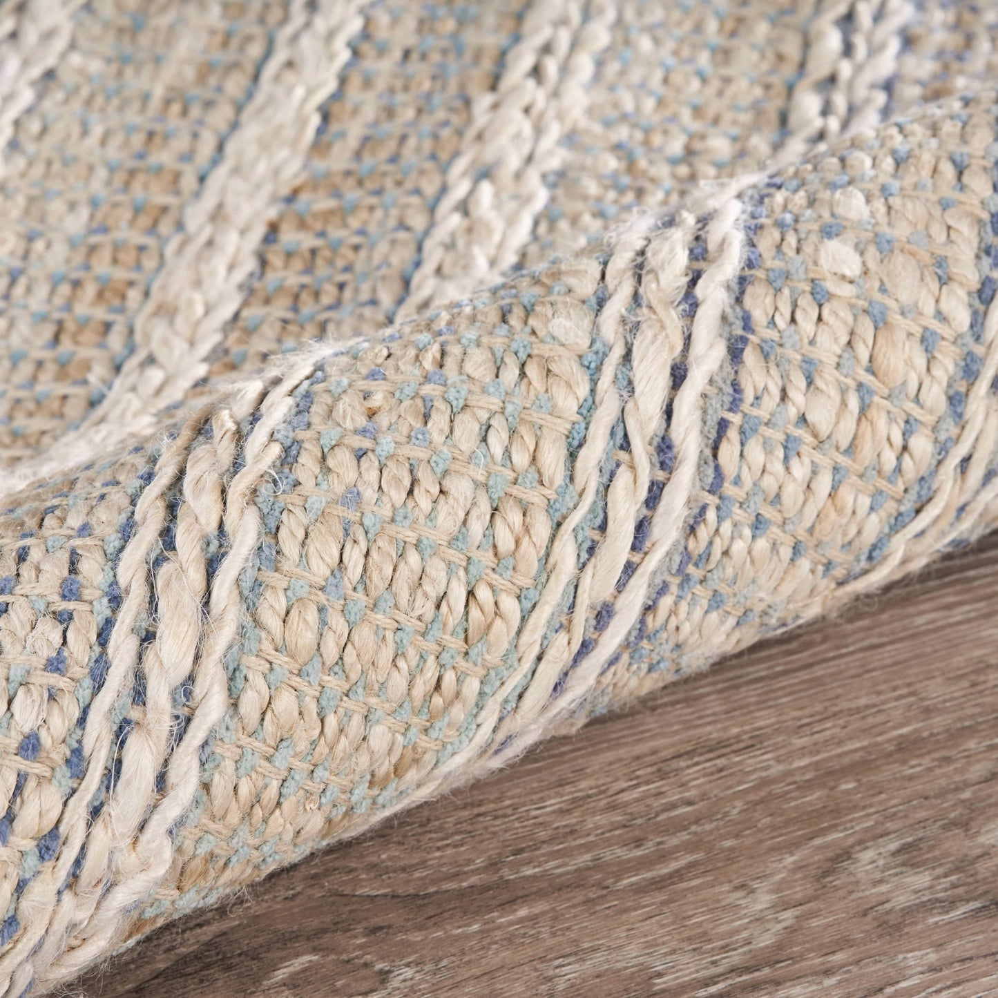 5’ x 8’ Blue and Cream Braided Jute Area Rug