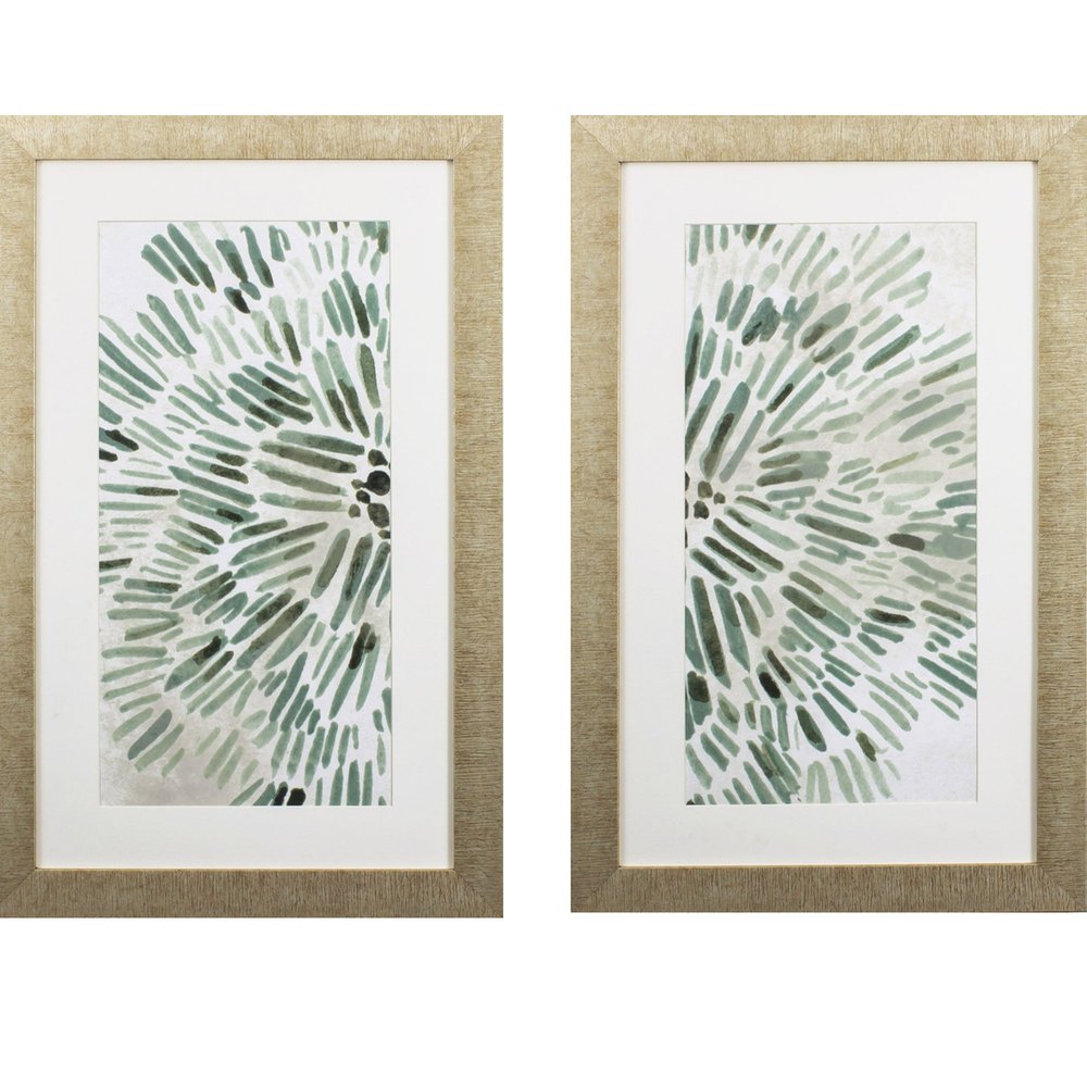 Set of Two Seafoam Green Watercolor Floral Wall Art — view 2