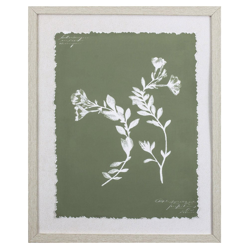 Moss Green and White Botanical Flowers 1 Wall Art — view 1