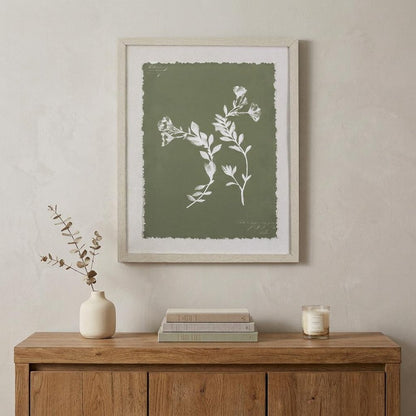 Moss Green and White Botanical Flowers 1 Wall Art