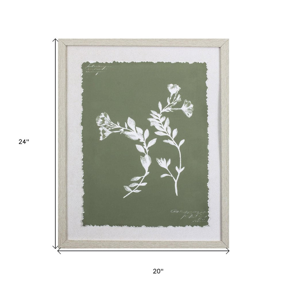Moss Green and White Botanical Flowers 1 Wall Art — view 2