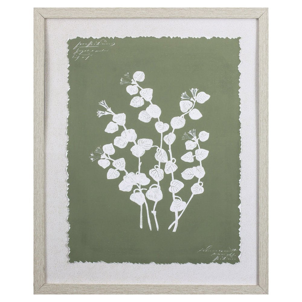 Moss Green and White Botanical Flowers 2 Wall Art — view 1