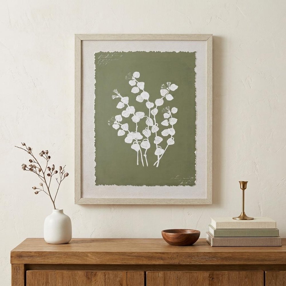 Moss Green and White Botanical Flowers 2 Wall Art — view 3