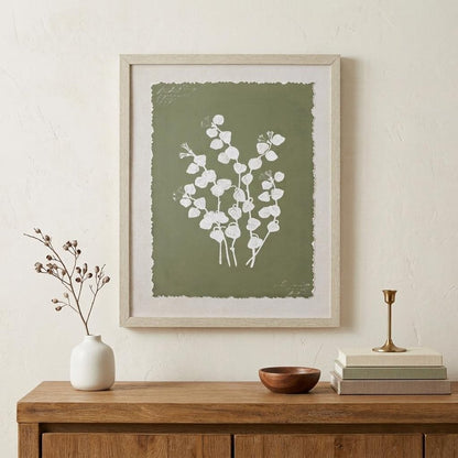 Moss Green and White Botanical Flowers 2 Wall Art