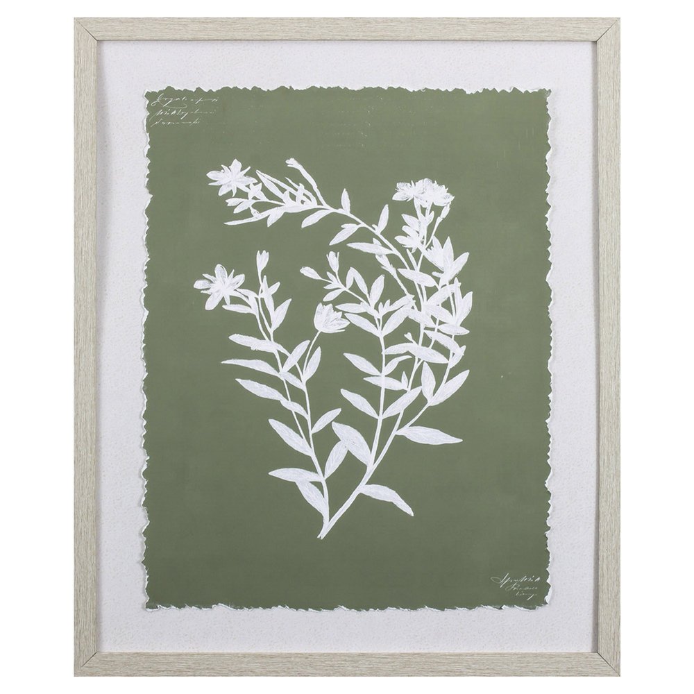 Moss Green and White Botanical Flowers 3 Wall Art — view 1