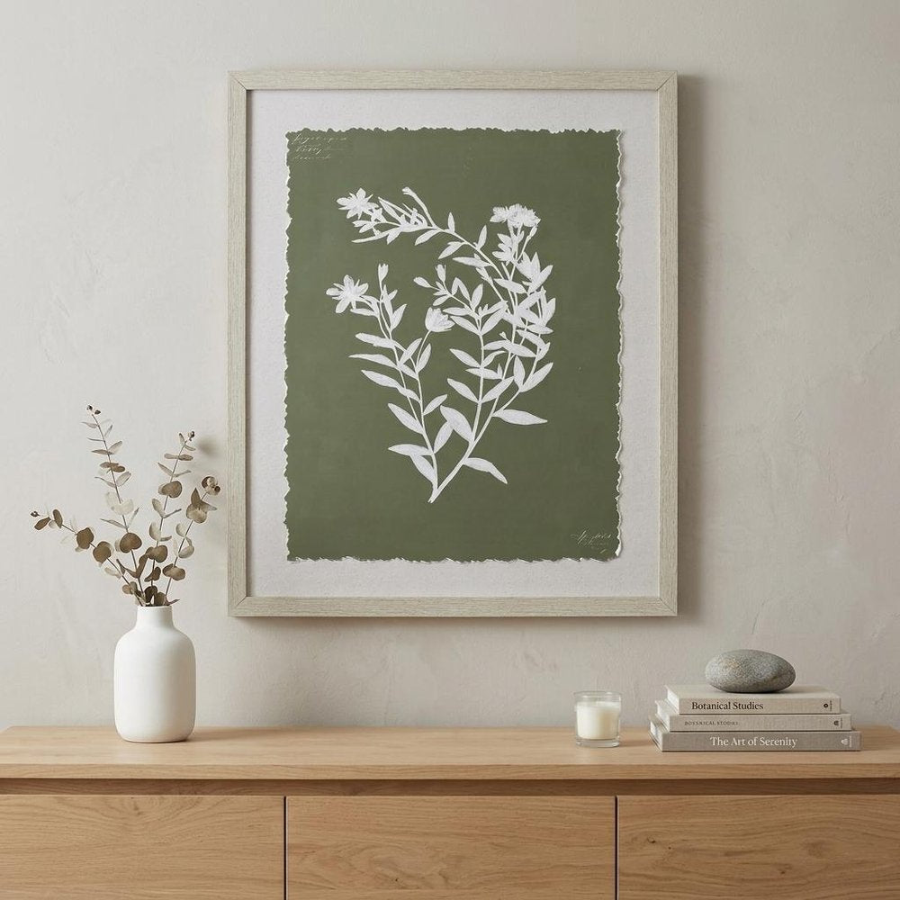 Moss Green and White Botanical Flowers 3 Wall Art — view 3