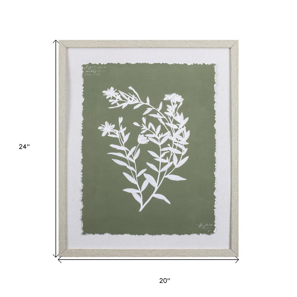 Moss Green and White Botanical Flowers 3 Wall Art — view 2