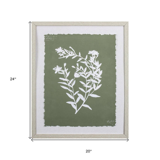 Moss Green and White Botanical Flowers 3 Wall Art