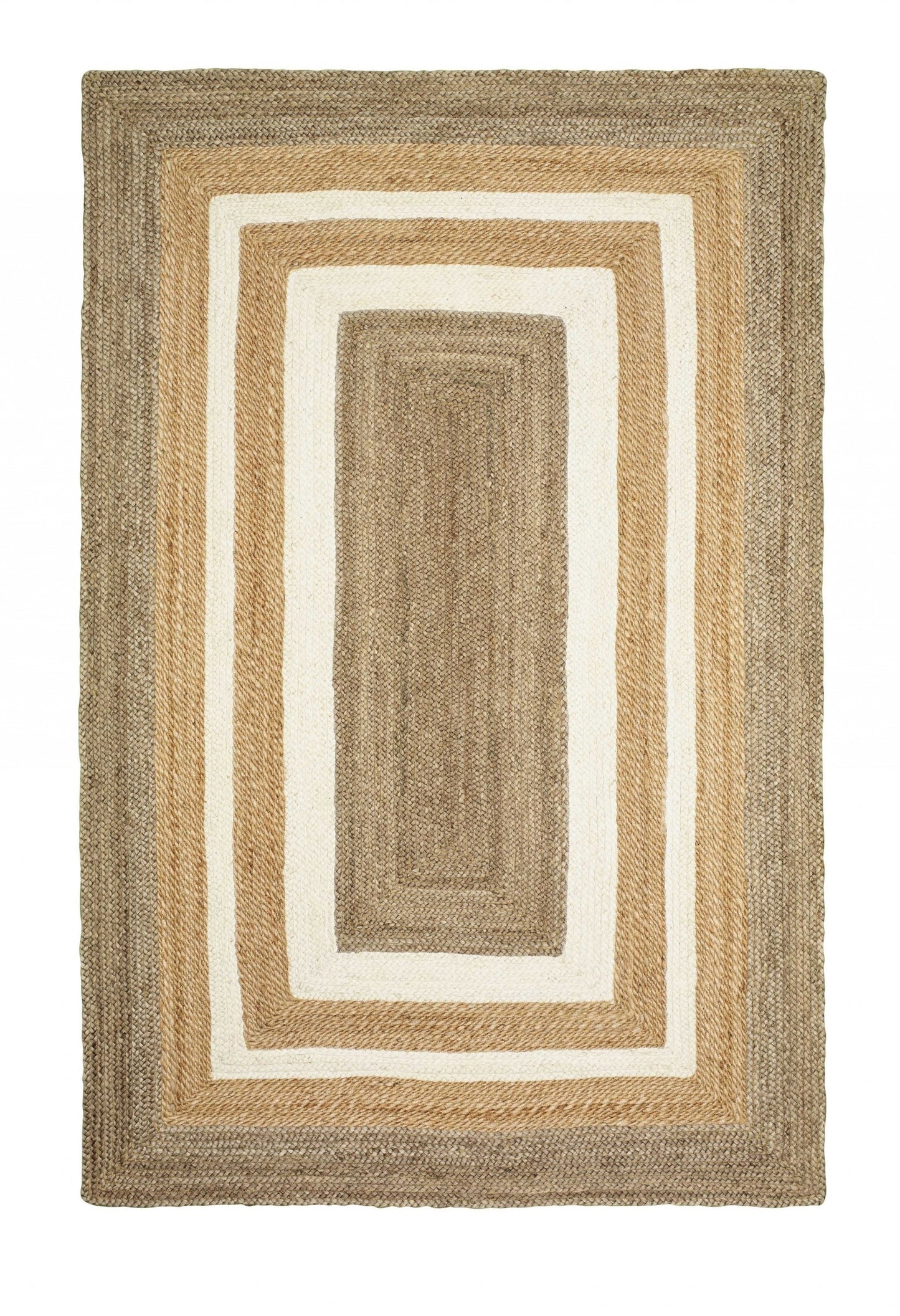 5’ x 8’ Tan and White Multiple Bordered Area Rug