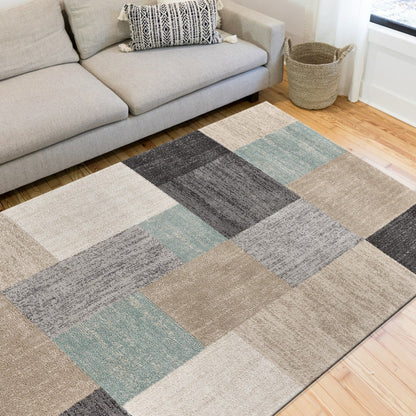 5’ x 7’ Beige and Black Modern Blocks Area Rug