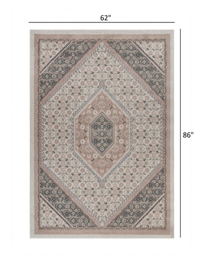 5’ x 7’ Gray and Blush Traditional Area Rug