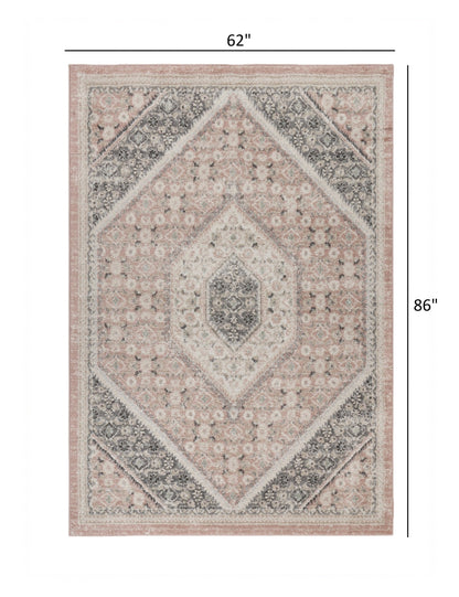 5’ x 7’ Gray and Soft Pink Traditional Area Rug