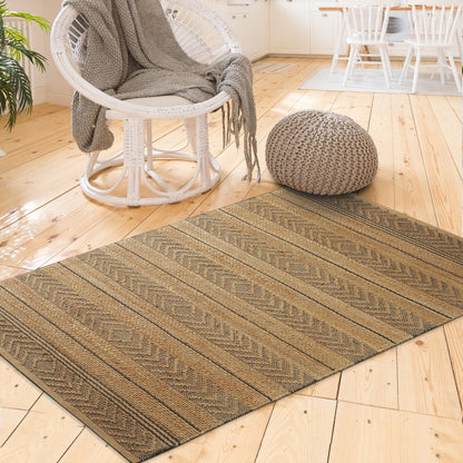 8’ x 10’ Tan and Gray Bohemian Striped Area Rug