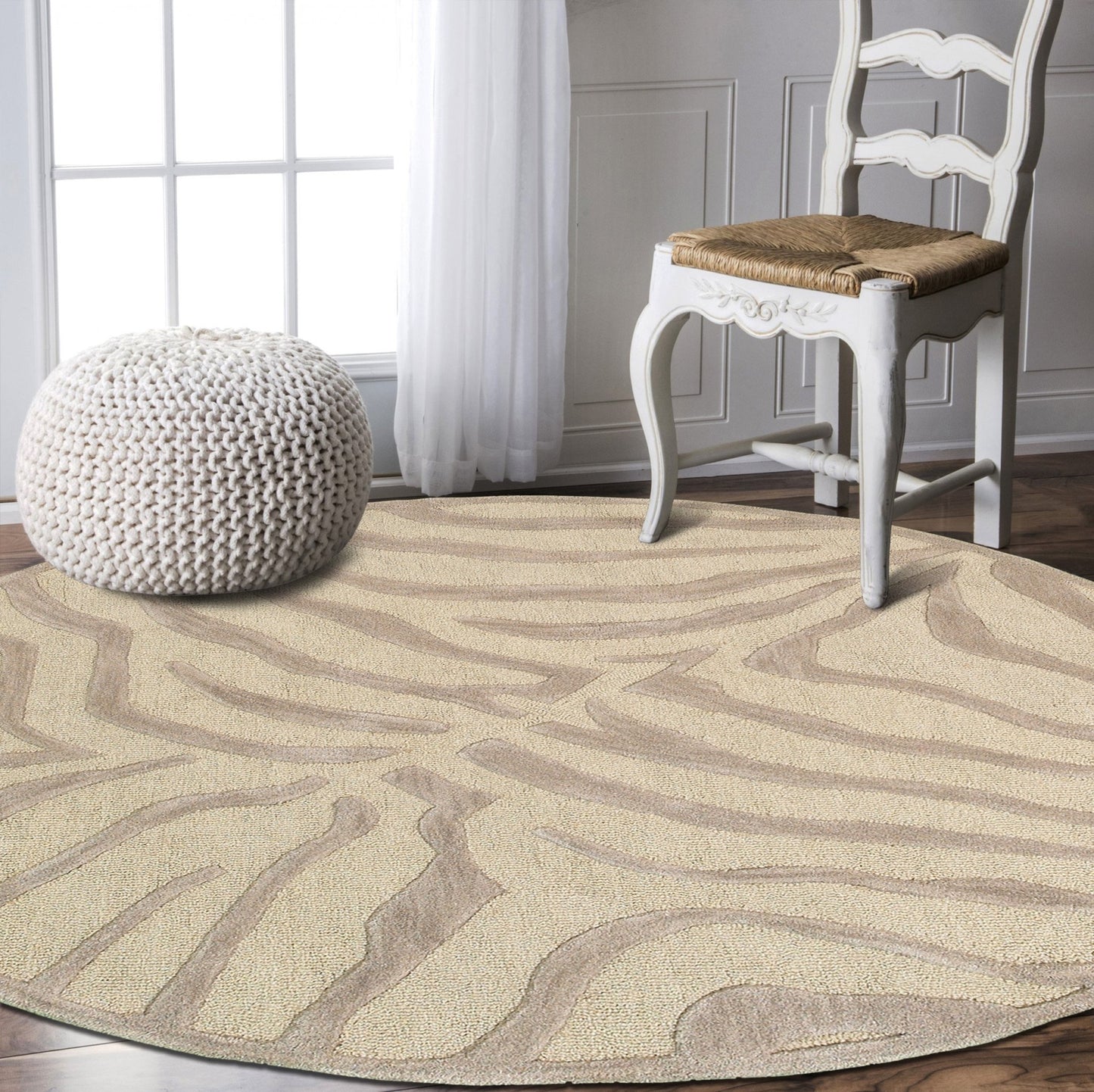 3’ Round Taupe Zebra Pattern Area Rug